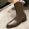 Shoes for Women  High Quality Winter Mid-Calf Women' Boots Solid Color Pointed Toe Zipper Mid Heel British Style Shoes Women