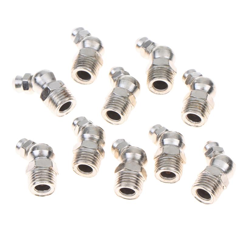 10Pcs 45 Degree Iron Zinc Hydraulic Grease Nipple Fittings Wearproof for Lawn Mower Garden Equipment Maintenance