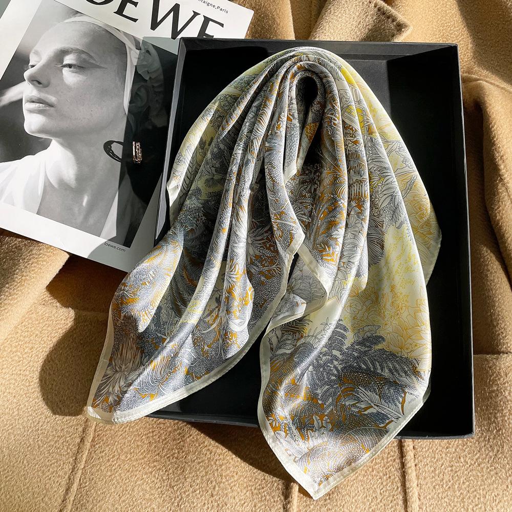 Spring floral jungle printing silk scarf women's plain crepe satin 111% mulberry silk 11 square scarves high-end silk gifts
