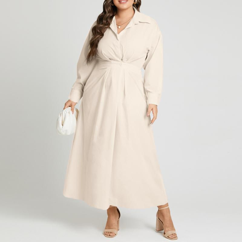 Женское свободное повседневное платье-рубашка с отложным воротником и длинным рукавом