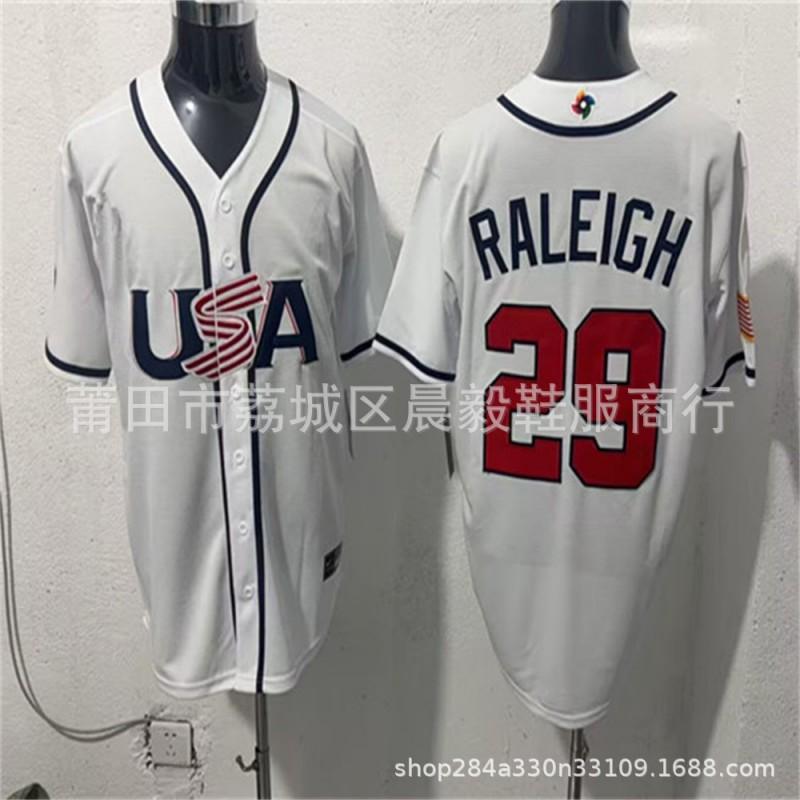 Embroidered USA National Team Baseball Jersey Men - White With Player Numbers 4 7 12 22 27 29 30 99