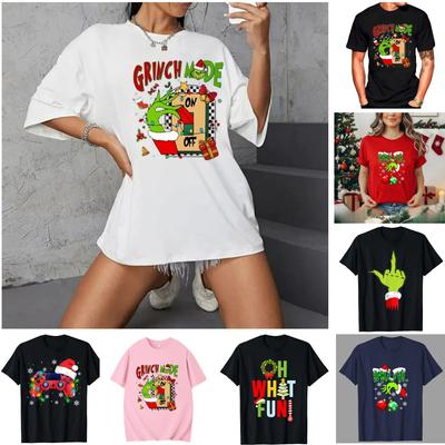 Модная мужская женская футболка Рождественский принт зеленого монстра Круглый вырез Пуловер Семейная рождественская вечеринка Повседневная футболка Детские футболки Топ Одежда