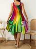Европейское Элегантное Платье Большого Размера с V-образным Вырезом и Радужным Градиентом – Весна/Лето 2026