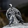Vintage Viking Odin Double Ravens Necklace Stainless Steel Nordic Tree of Life Pendant for Men Amulet Jewelry
