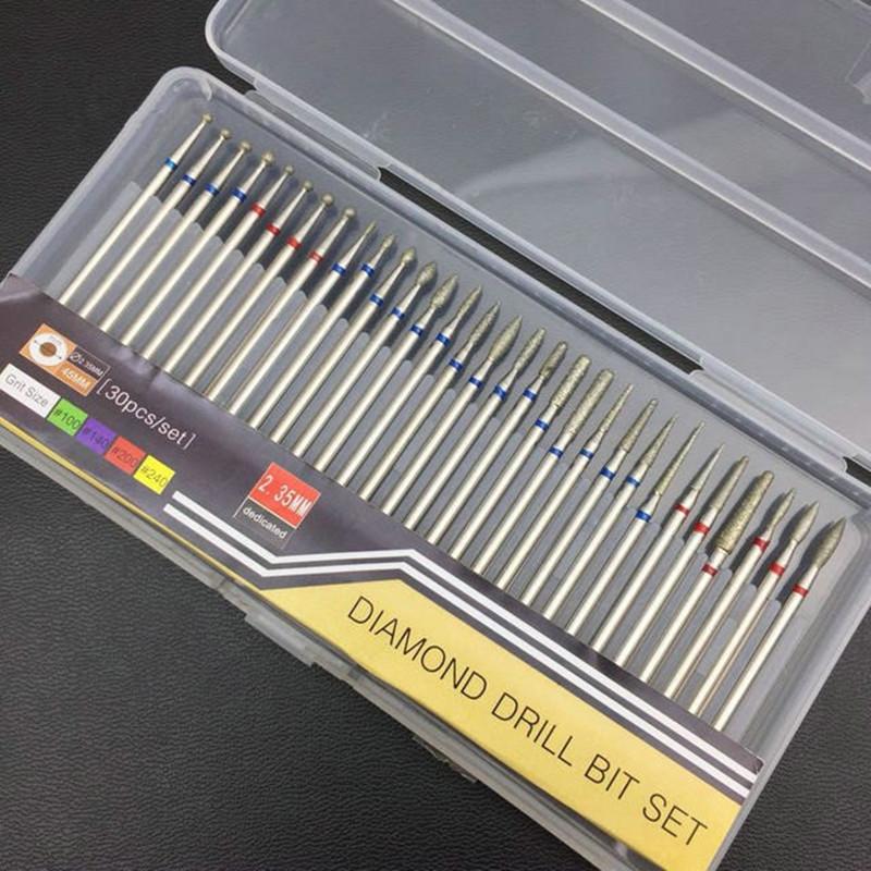 30 шт. набор алмазных сверл для ногтей, фрезы, фрезы, чистящие напильники для электроманикюрной машины, аксессуары