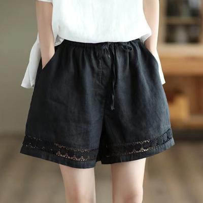 Женские свободные летние шорты в стиле бохо, удобные шорты с эластичной резинкой на талии, широкие шорты с высокой талией и цветочным кружевом