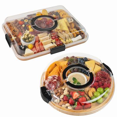 Доска для закусок с крышкой, портативная бамбуковая сырная доска, поднос для снеков, фруктов, разделенный поднос для подачи на вечеринку, пикник, запирающиеся ручки