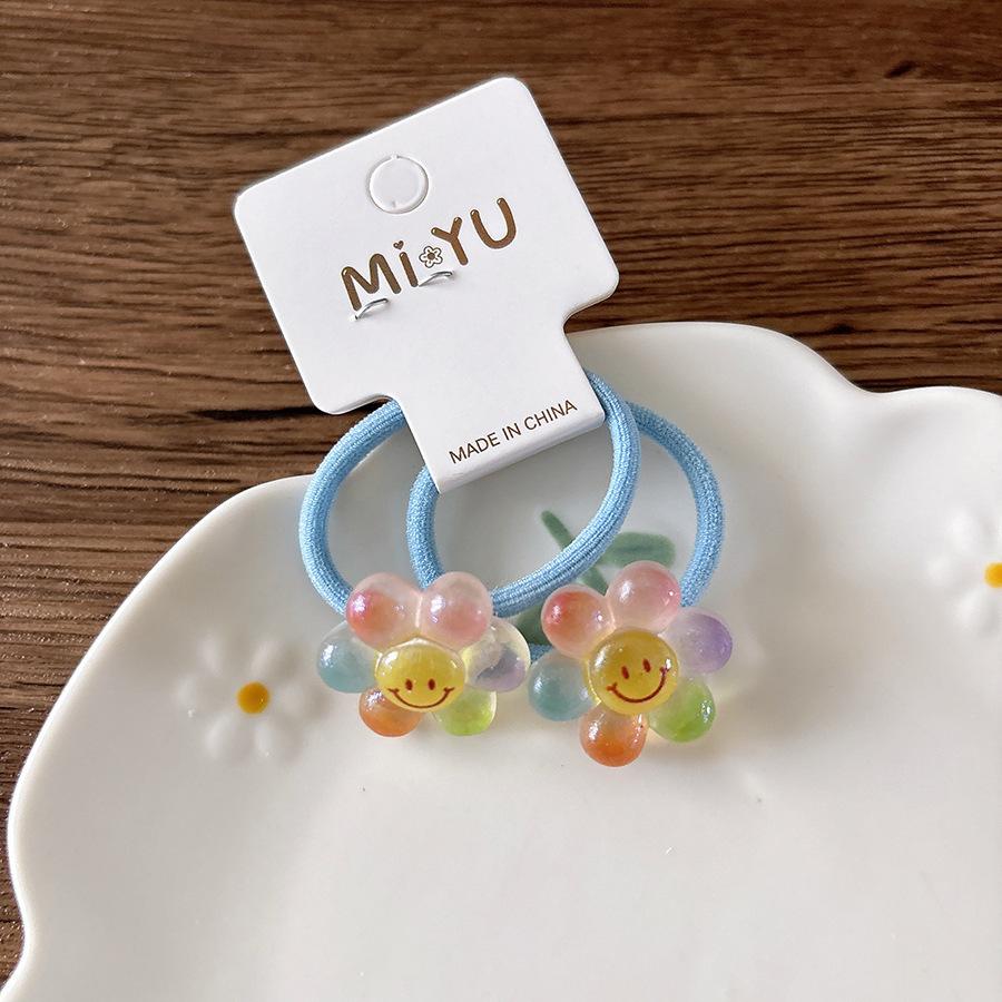 2PCS Cartoon Sunflower Elastic Hair Bands for Girls Transparent Cute Hair Accessories Children Hair Ties Baby Headwear