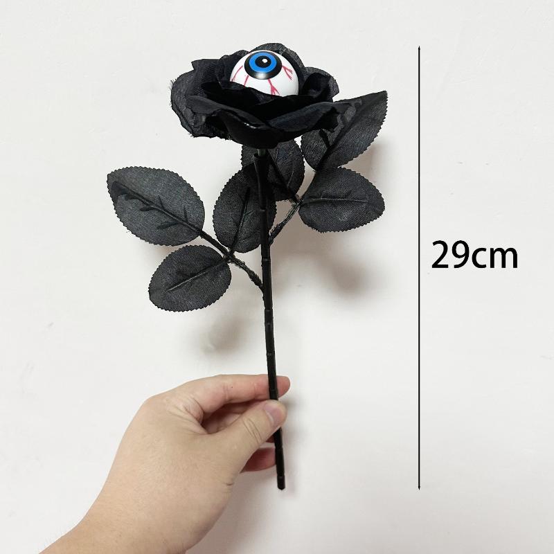 Halloween Eyeball Rose Black Fake Flower Single Stem With Eyeballs Ghost Festival Scary Party Decor Role Play Photobooth Props