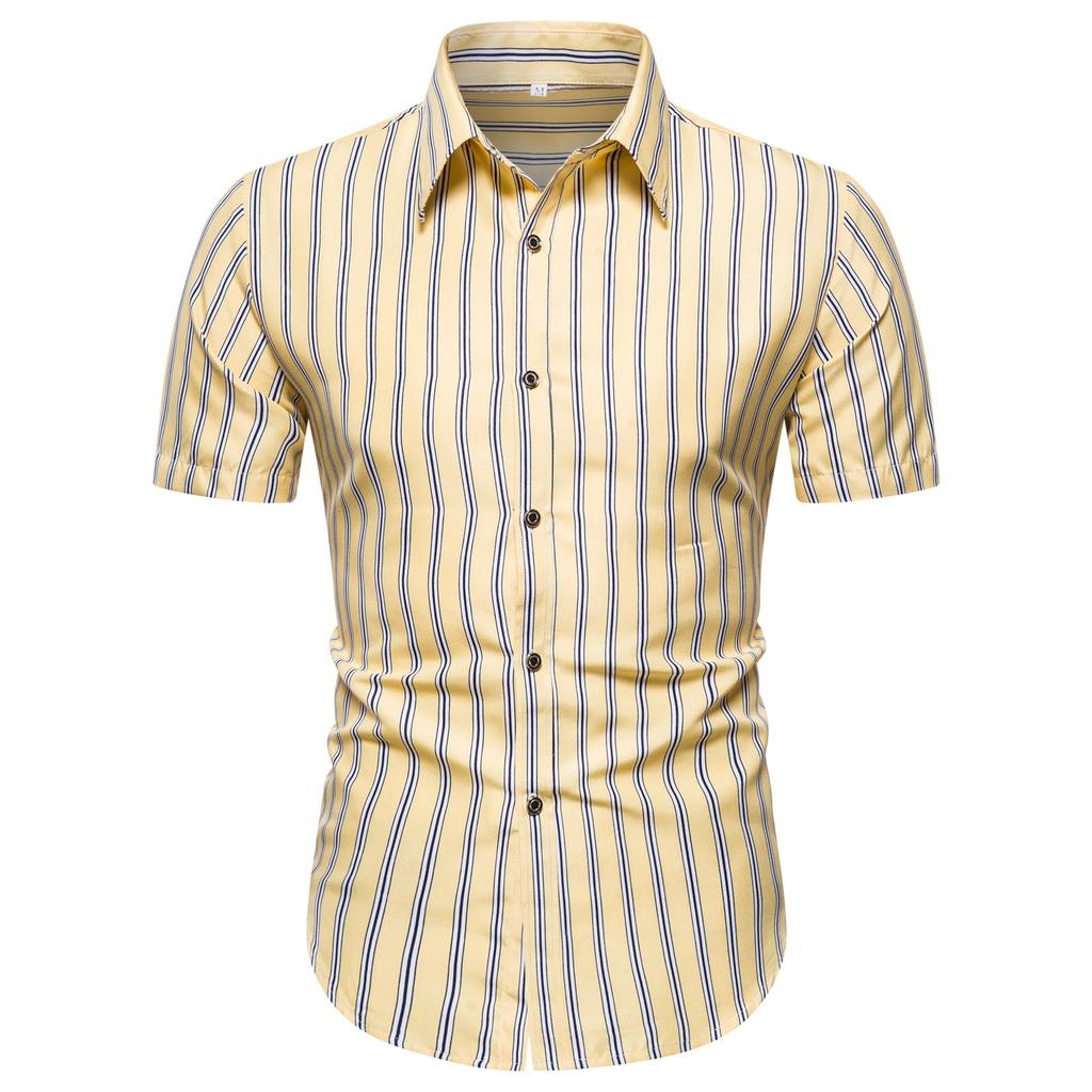 Men's Summer Striped Printed Short-Sleeved Shirt Stylish And Comfortable Top