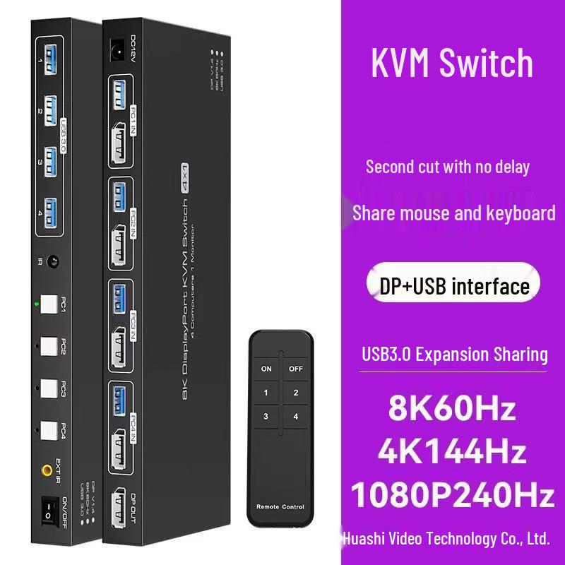 8K HDMI/DP KVM-переключатель 4x1 - Управление мышью и клавиатурой для четырех компьютеров