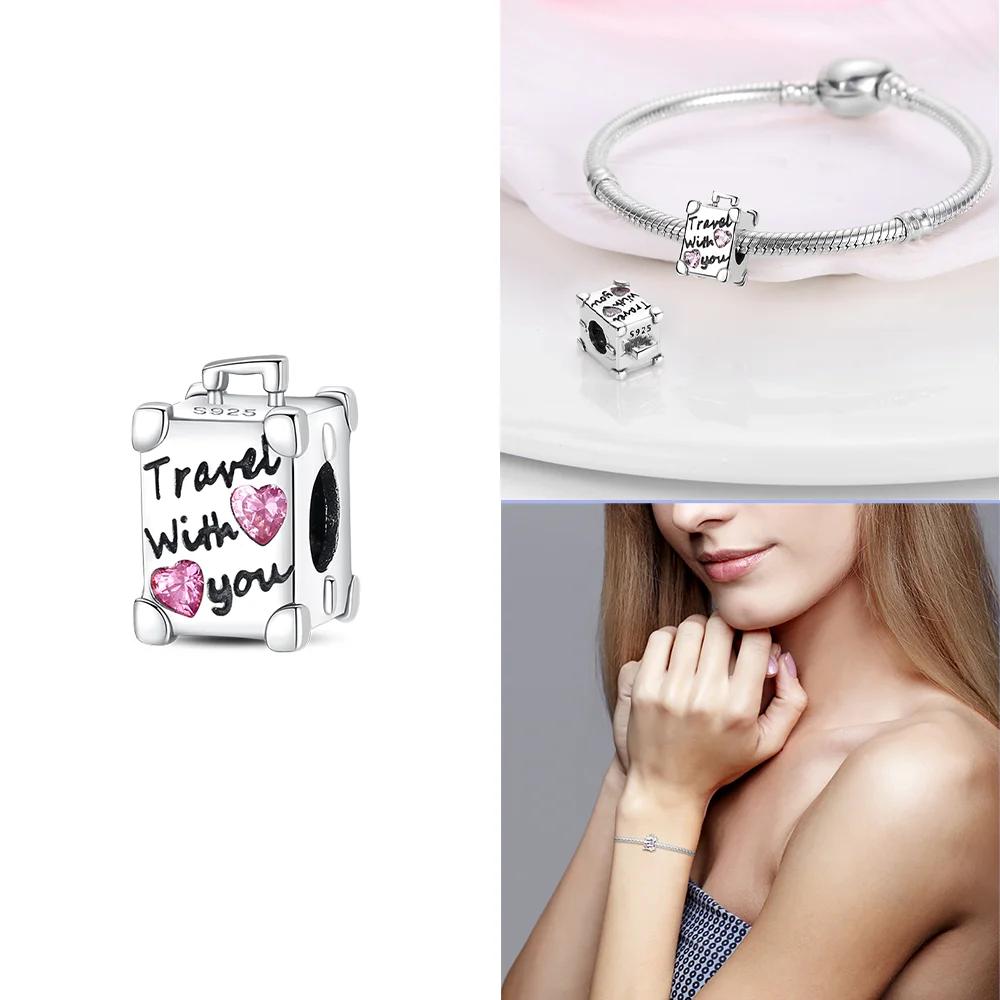 Copper Travel Series Suitcase Camera Airplane Hat Charms Fit Original Snake Chain Bracelet Diy For Women Jewelry Making Gift