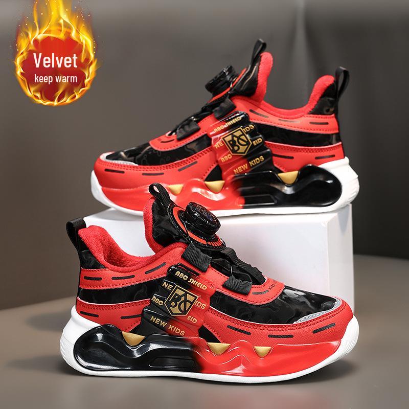 Мальчиковые Красные Зимние Спортивные Ботинки на Флисовой Подкладке для Нового Года