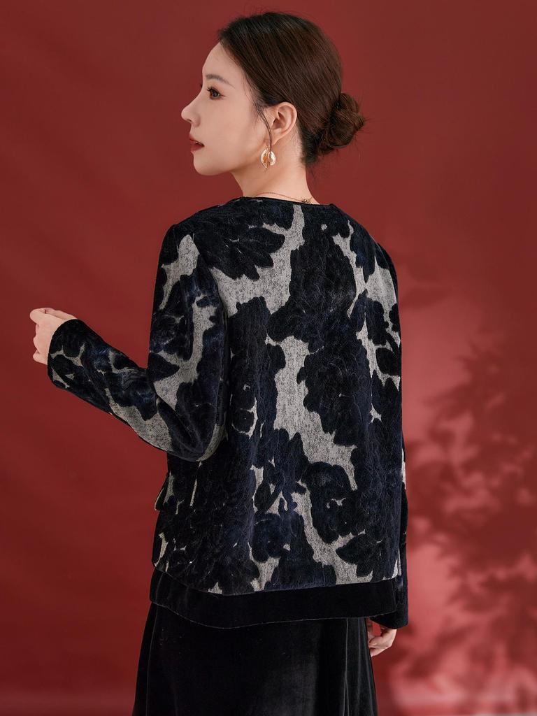 Пальто из бархата из тутового шелка на осень/зиму - Простое, с принтом, свободного кроя, приталенное, женская верхняя одежда 1297