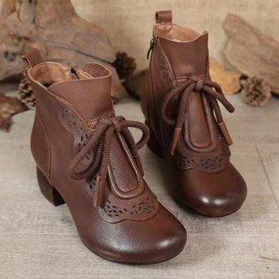 Мода 2024 года, осенние женские сапоги, кожаные туфли-лодочки для женщин, ботильоны на среднем каблуке, европейские женские туфли на молнии, сапоги на каблуке из искусственной кожи, женская обувь в стиле ретро