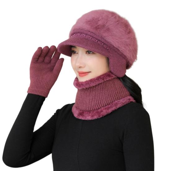 3 шт./комплект для женщин среднего возраста, зимняя шапка, шарф, перчатки, комплект, толстая трикотажная защита ушей