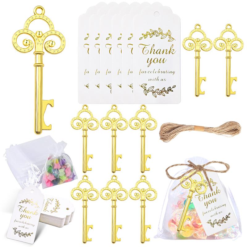 25 шт. Ключ-открывалка для бутылок с мешочками из органзы, бирками с благодарностью, джутовой веревкой - идеальные сувениры для свадебной вечеринки и детского душа