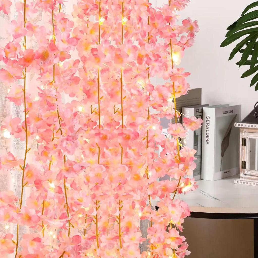 10/20/50LEDS Cherry Blossom String Light Garland Artificial Flower Vines Fairy Lights for Bedroom Wedding Party Holiday Dec