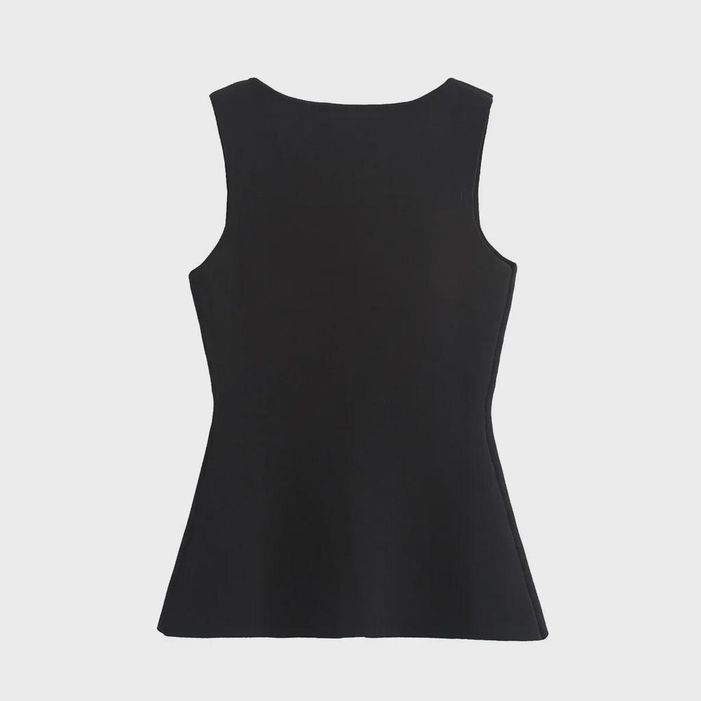 European & American Women's Fashion 2024 Gold Button Flat Stitch Vest Top