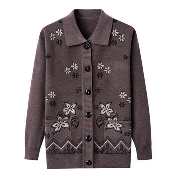 Fashion Women Lapel Button Printed Pockets Cardigan Sweaters Women's  Autumn Winter  Sweaters New Loose Tops