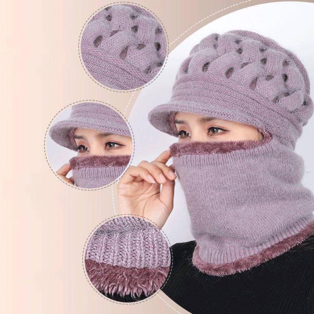 With Windproof Brim Neck Warmer Set Winter Slouchy Beanie Hat Fashion Knitted Hat For Women