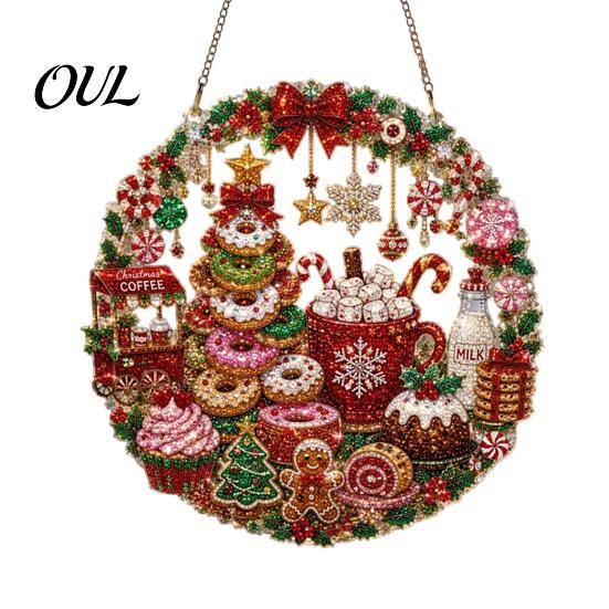 Acrylic Hanging Gift Christmas Faux Diamond Art Suncatcher, 2D Flat Window Ornament, Festive Pendant Beaded Pattern Holiday Decoration for Home, Tree