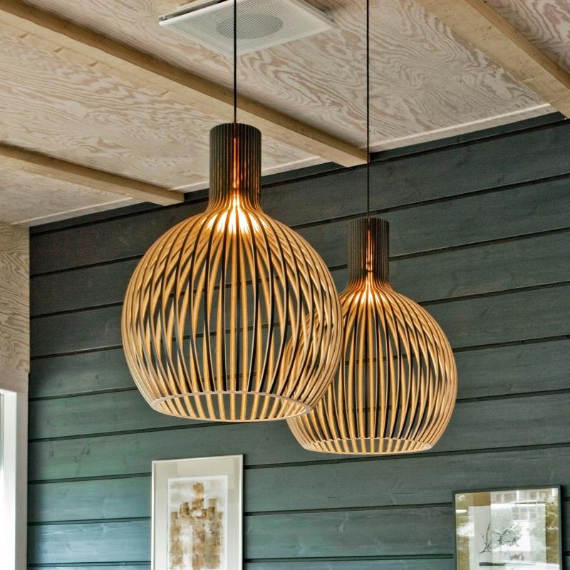 Modern Wood Pendant Light for Living Room Decoration Black Hanging Lamp Suspension Wooden Chandelier Lighting Fixtures