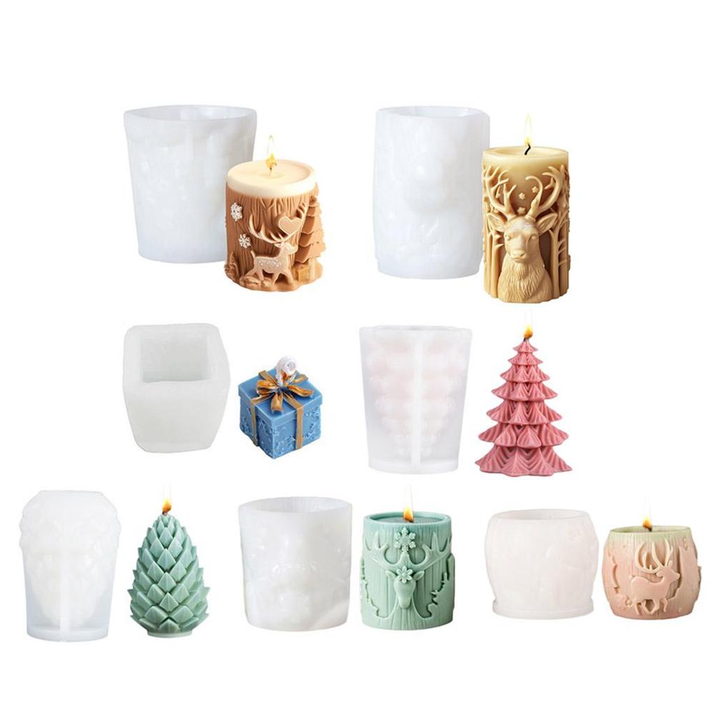 New Christmas Tree Carving Pattern Cylindrical Candle 3D Silicone Mold Snowflake Cylindrical Elk Candle Mold