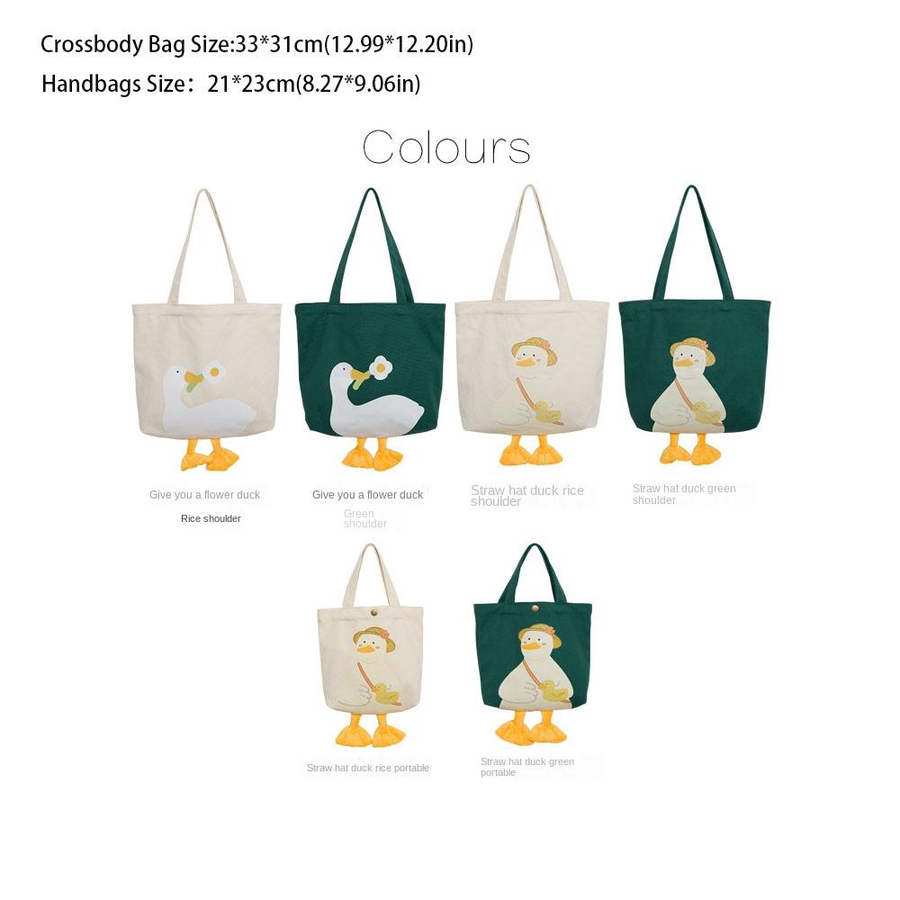 Eco Cute Duck Tote Bag Canvas Duck Embroidery Crossbody Bag Fashion Large-Capacity Shopping Bag