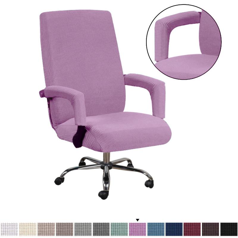 2 Sizes Office Elastic Solid Chair Covers Anti-dirty Computer Seat Chair Cover With Armrest Covers Removable  Office Seat Chairs Slipcovers