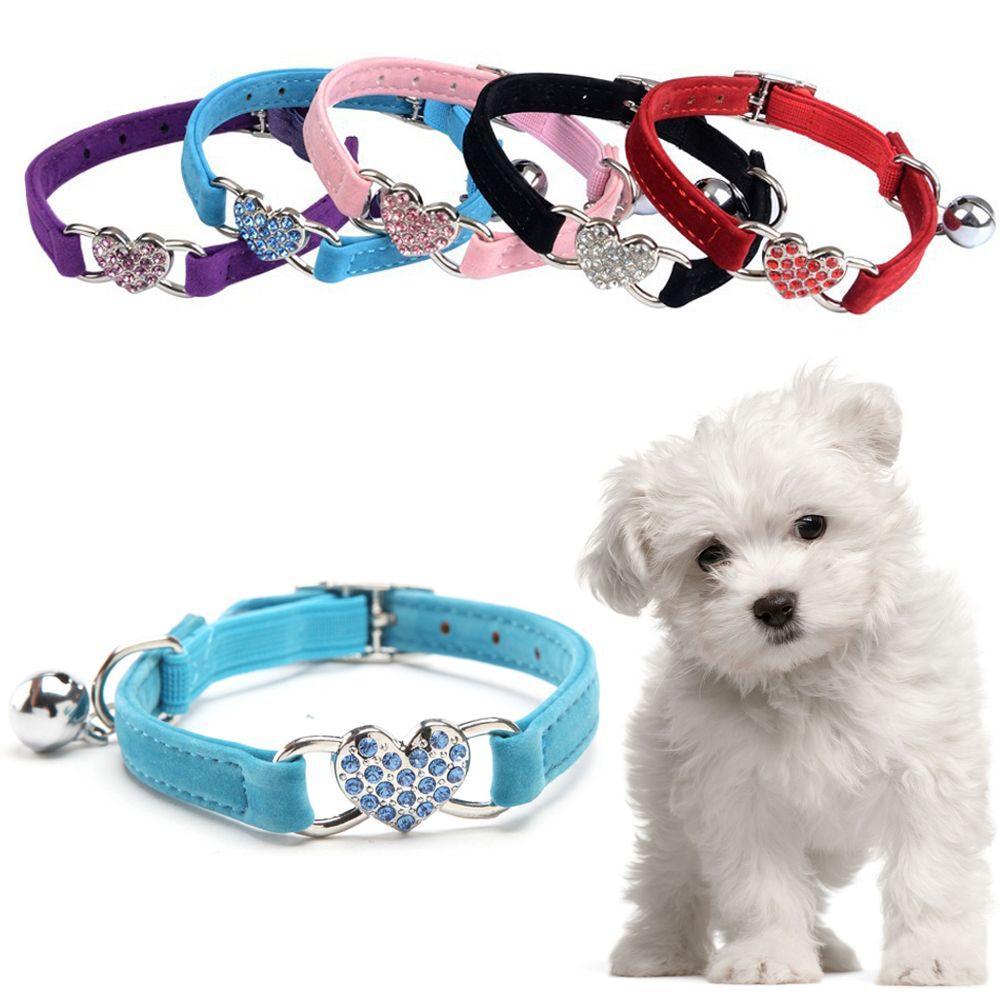 Puppy Cat Kitty Elastic Velvet Pet Necklacce Bell Heart Shape Dog Collar