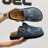 6061 Denim Men and Women Couples Summer Boken Lazy Bag Head Half Drag Platform Casual Slippers