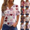 Женская Мода Повседневная V-образный вырез Короткий рукав Футболка с декоративными пуговицами и принтом ко Дню святого Валентина Топ