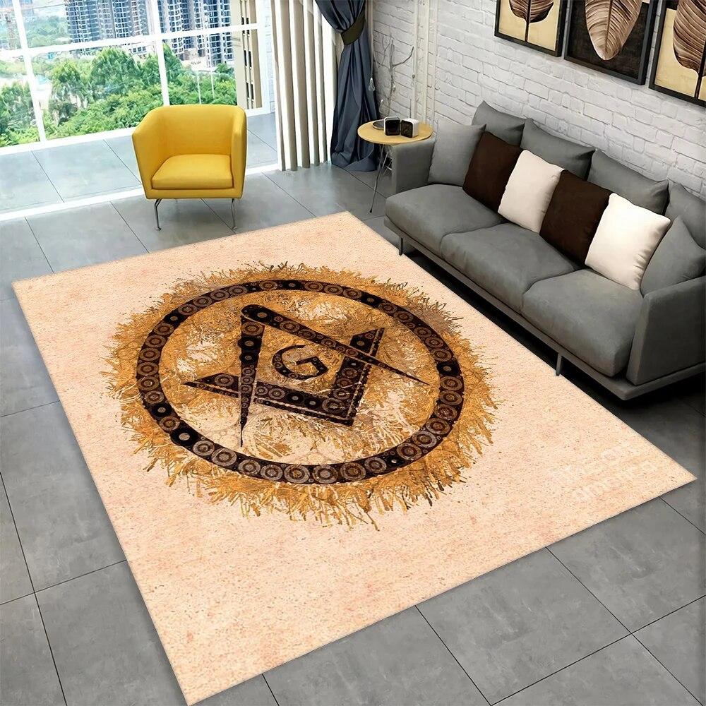 3D Freemason Masonic Illuminati Ring Area Rug,All Seeing Eye Carpet Rug for Living Room Bedroom Doormat Decor,Non-slip Floor Mat