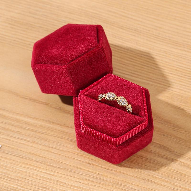 Personalized Velvet Hexagonal Jewelry Ring Box - Dustproof Gift Storage