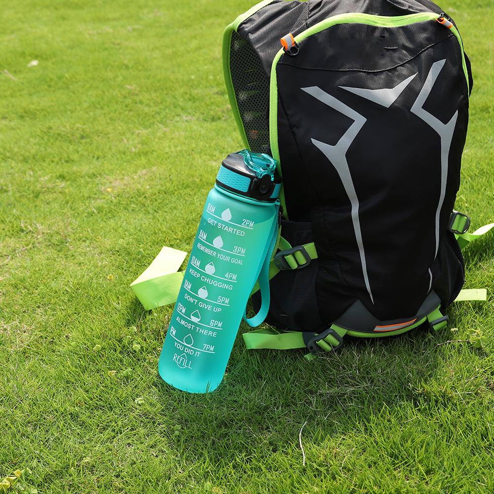 AU 1000ml Fitness Cups Leakproof with Time Scale for Camping Running (Green)