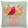 Birds and Flowers Teacup European Goldfinch Robins Swans Flamingos Lepidoptera Cactus Cushion Cover Decor Sofa Throw Pillow Case