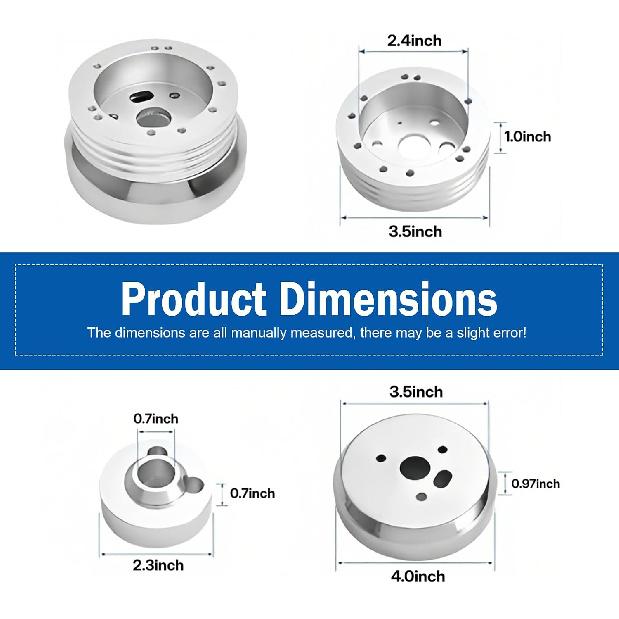 5 & 6 Hole Billet Steering Wheel Hub Adapter, Polished Short Hub Connector, Car Accessories for Most 5 or 6 Hole Steering Wheels (Silver)