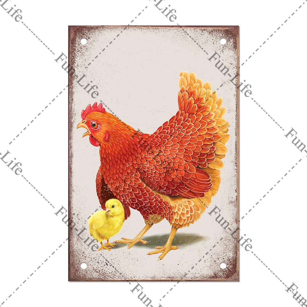 Винтажный постер с курицей, металлические жестяные знаки, тарелка, петух, куриное яйцо, ретро-налет, домашний декор на стену, 20x30 см