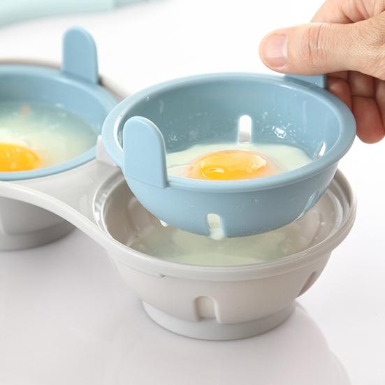 Microwave Double Egg Poacher Maker With Lid Detachable Drain Basket Heat Resistant Food Grade PP Poached Egg Cooker Steamer Kitchen Gadget