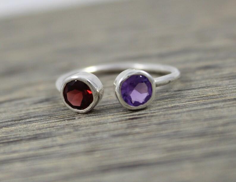 Кольцо с гранатом и аметистом, серебряное кольцо 925 пробы, ювелирные изделия с камнем, женское подарочное кольцо, юбилейное кольцо