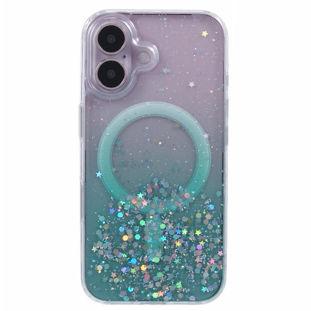 For iPhone 16 Case Compatible with MagSafe Sparkle Epoxy TPU+Acrylic Phone Cover - Green