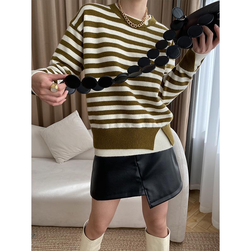 Синан французский стиль Ленивый вязаный свитер SN2166 - Двухкомпонентная вязка, коллекция Осень/Зима