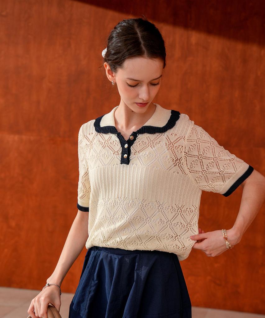 PIGMENT Contrast Color Cutout Collar Knit (Zysw260103)