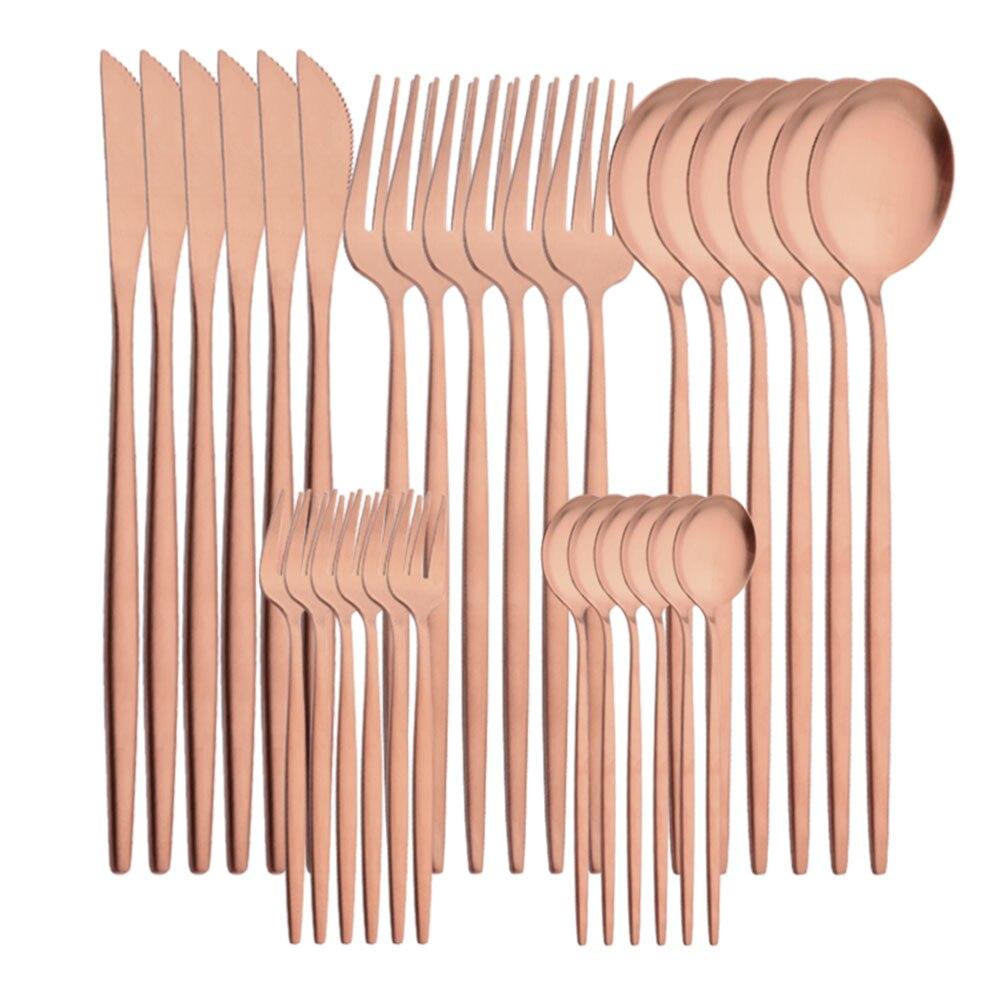 30Pcs Matte Black Silver Dinnerware Set Stainless Steel Knife Cake Fork Tea Spoon Flatware Cutlery Set Kitchen Tableware Set