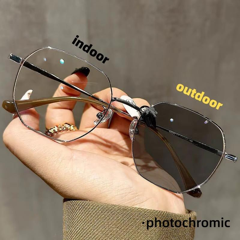 Ультралегкие роскошные фотохромные очки для близорукости в металлической оправе с защитой от синего света, симпатичные женские очки для близорукости, деловые мужские очки