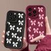 Solid Color Bowknot Pattern Soft Case For iPhone 16 Pro Max 15 Pro 14 13 12 11 XS XR 8 7 Matte Silicone Shockproof TPU Lens Protection Phone Cover