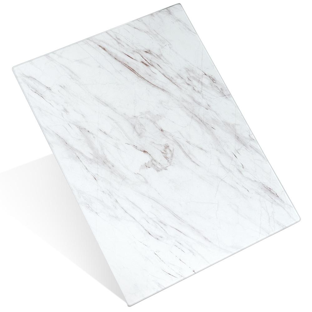 Glass Kitchen Cutting Board, Anti-Slip, White Marble, 30x40 cm