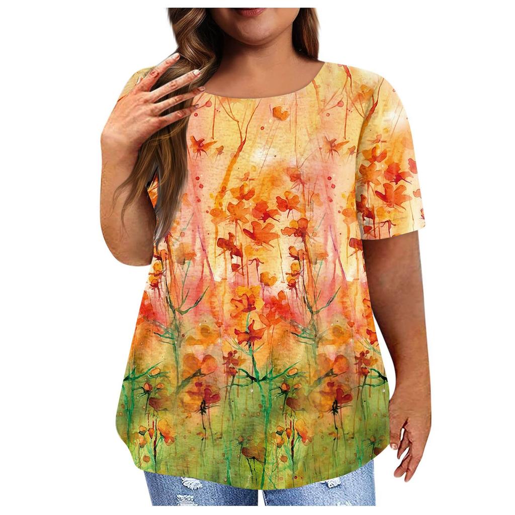 Женская рубашка с коротким рукавом, круглый вырез, футболка больших размеров, повседневные топы с принтом