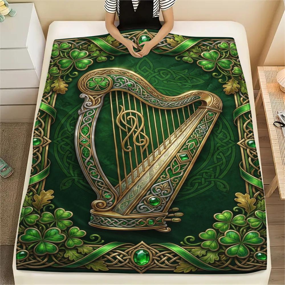 1Pc St.Patrick's Day Print Flannel Blanket, High quality Comfortable for All Seasons, Home Decor, Warmth and Comfort, Perfect for Christmas Gifts W73